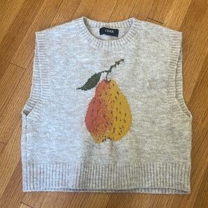 SUPER CUTE PEAR KNIT-WOOL BLEND ROUND NECK GRAPHIC PEAR VEST